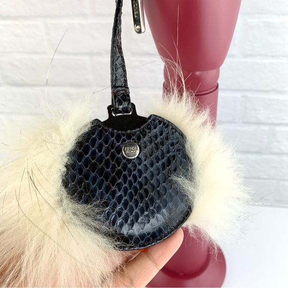 Authentic FENDI Mirror Floral Python Skin Leather Fur Bag Bug Charm - Picture 9 of 16
